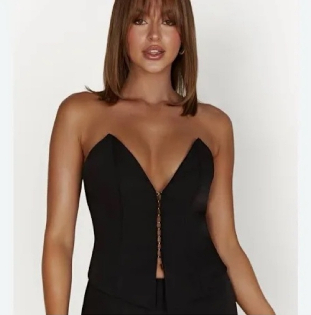MESHKI Janayia Pointed Corset Top Black Strapless. Size S. NWT